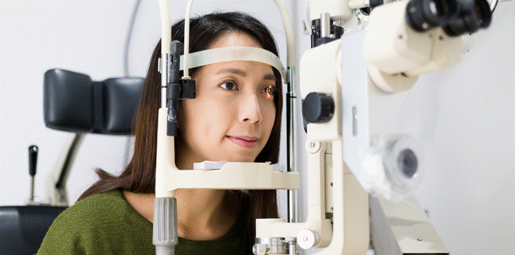 A woman undergoing an eye exam